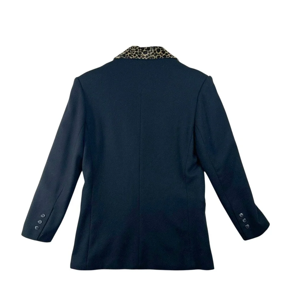 Vintage Black Wool Winter Coat Leopard Collar Quiet‎ Luxury Parisian Chic 9 10